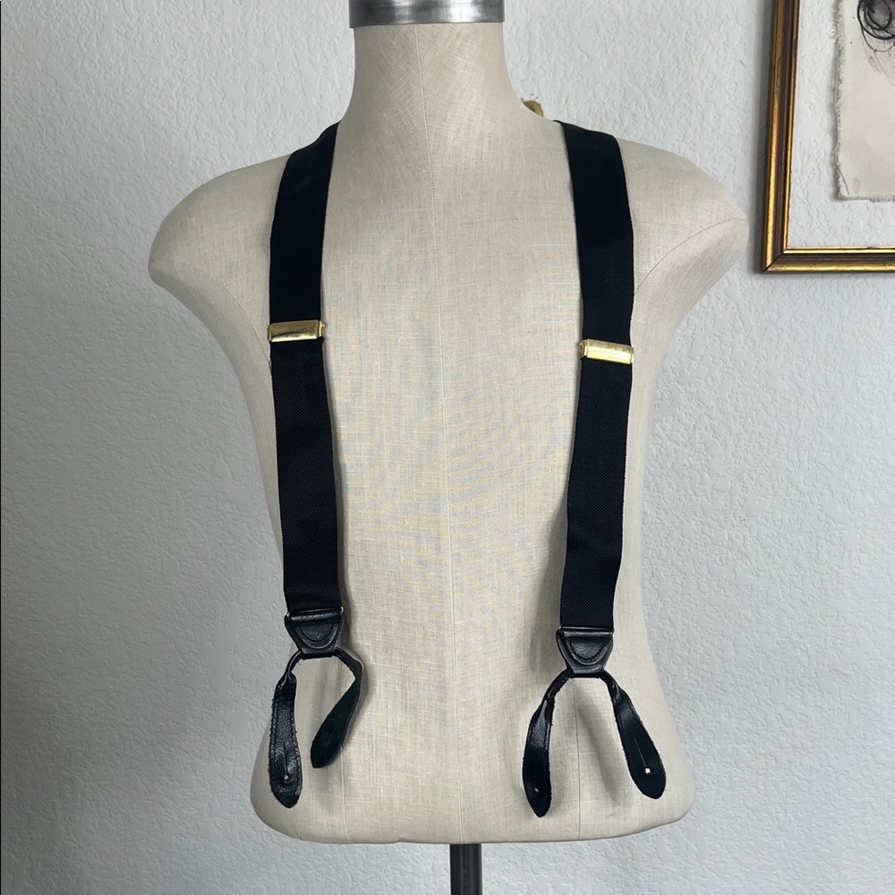 VTG West Germany Cocktail Black Men's Leather Trim Suspenders